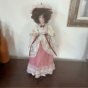 Victorian Style Porcelain Doll with Pink Dress